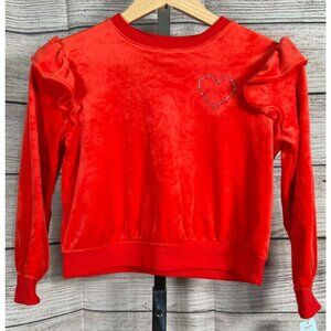 Cat & Jack Girls Red Velvet Sweater Long Sleeve Heart Design Small 6/7 NWT